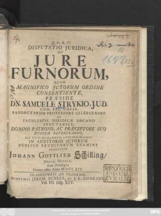 Disputatio Juridica, De Jure Furnorum