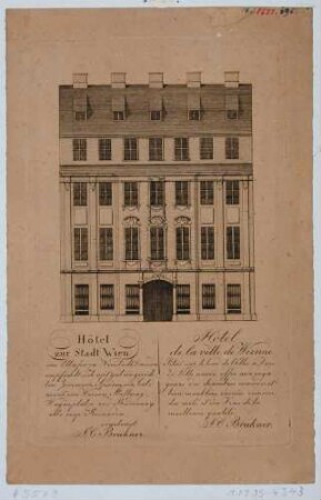 Straßenfassade des Hotel Stadt Wien an der Großen Klostergasse/Neustädter Markt in Dresden mit Werbetext