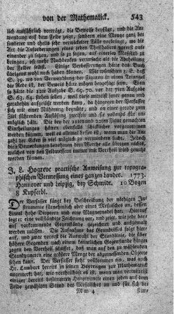 Praktische Anweisung zur topographischen Vermessung eines ganzen Landes.