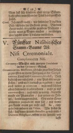 V. Fünffter Nisibitisches Stamm-Baums Ast. Nisi Ceremoniale. Complimenten Nisi.