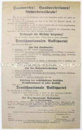 Flugblatt der Deutschnationalen Volkspartei zur Anwerbung neuer Mitglieder