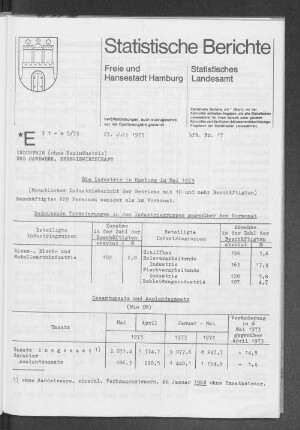 Die Industrie in Hamburg im Mai 1973 : Lfd. Nr. 17