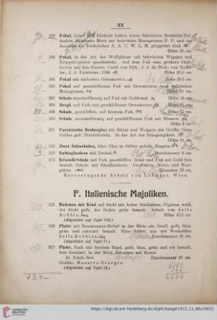 F. Italienische Majoliken (Nr. 215-222)