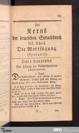 Des Kerns der deutschen Sprachkunst III. Theil. Die Wortfügung. (Syntaxis)