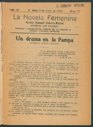 1922007900: Un drama en la Pampa : (novelita corta, inédita)
