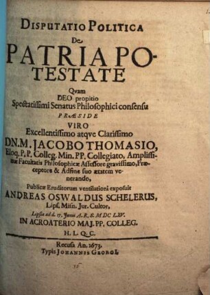 Disputatio Politica De Patria Potestate