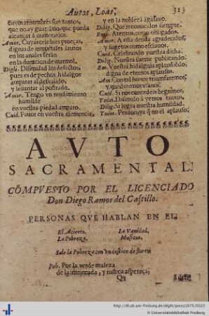 Auto Sacramental de D. Diego Ramos.