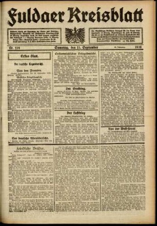 Erste Ausgabe vom Samstag, den 21. September 1918.