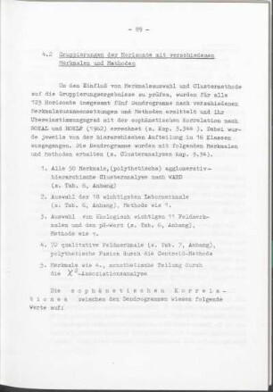 4.2 Gruppierungen der Horizonte mit verschiedenen Merkmalen und Methoden