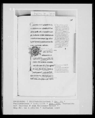 Paulusbriefe, fol. 130: Textseite mit Initiale P zum Kolosserbrief