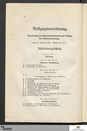 Vollzugsverordnung. Verordnung des Innenministeriums zum Vollzug der Gemeindeordnung