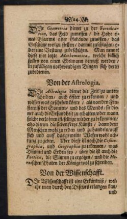 Von der Wissenschafft.