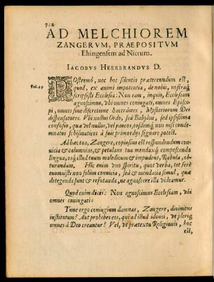 Ad Melchiorem Zangerum, Praepositum Ehingensem ad Nicrum.