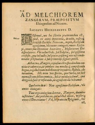 Ad Melchiorem Zangerum, Praepositum Ehingensem ad Nicrum.