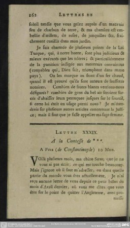 Lettre XXXIX. A la Comtesse de * * *. A pera (de Constantinople) 10 Mars