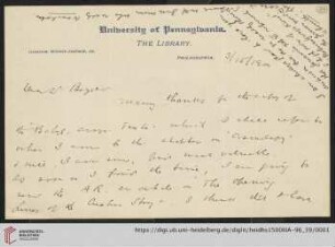 Briefe von Morris Jastrow an Carl Bezold: Brief von Morris Jastrow an Carl Bezold