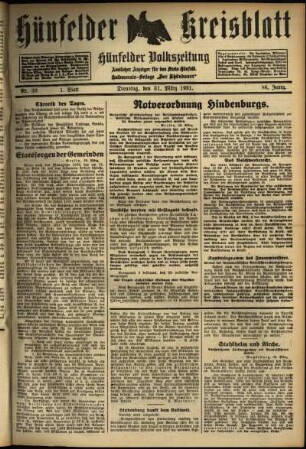 Erste Ausgabe vom Dienstag, den 31. März 1931.