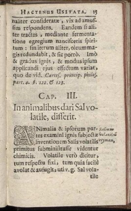 Cap. III. In animalibus dari Sal volatile, disserit.