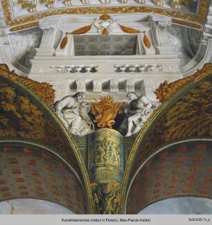 Das goldene Zeitalter der Künste und Wissenschaften unter Lorenzo de' Medici : Pendentif mit Scheinarchitektur und Personifikationen von Tierkreiszeichen