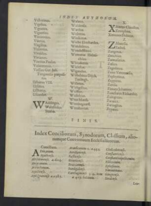 Index Conciliorum, Synodorum, Classium