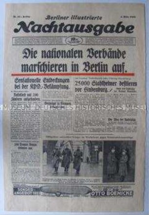 Deutschnationale Abendzeitung "Berliner Illustrierte Nachtausgabe" vom Vorabend der Reichstagswahl vom 5. März 1933