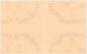 Fluchtlinien- und Aufbauplan Monatskonkurrenz Februar 1929: Lageplan des Zentralplatzes mit Grundrissen der Obergeschosswohnungen 1:200