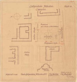 Fischer, Theodor; München - Westend, Bergmannstr.; Ledigenheim - Lageplan
