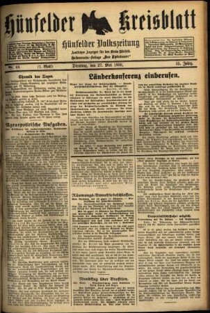 Erste Ausgabe vom Dienstag, den 27. Mai 1930.