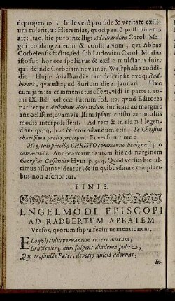 Engelmodi Episcopi Ad Radbertum Abbatem Versus, quorum supra fecimus mentionem