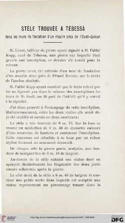 Sér. 5: Stèle trouvée à Tébessa dans les murs de fondation d'un moulin près de l'Oued-Zerour