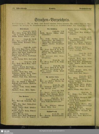 Häuserbuch : Straßen-Verzeichnis