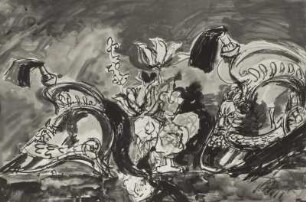 Französischer Helm und Blume : Hassebrauk, Ernst: Französischer Helm und Blume. Aquarell. (Positivvorlage: SLUB, Nachlass, Hassebrauk, Ernst. Mscr.Dresd.App.2534,1212)