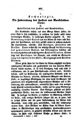 Technologie : die Zubereitung des Zuckers aus Runkelrüben ; (Schluß)