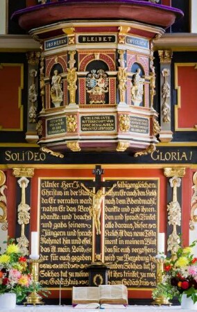 Deutschland. Niedersachsen. Selsingen. Sankt Lambertikirche. 1725. Kanzelaltar von 1642. Detail