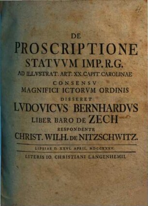 De proscriptione statuum Imp. R. G. ad illustr. art. XX. Capit. Carolinae