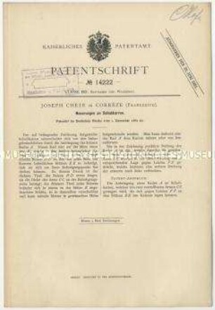 Patentschrift über Neuerungen an Schubkarren, Patent-Nr. 14222