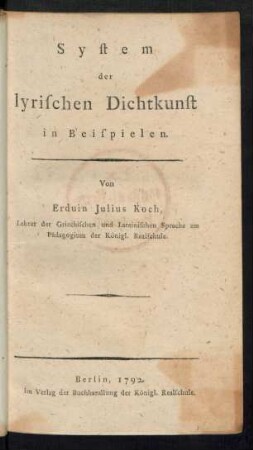 System der lyrischen Dichtkunst in Beispielen