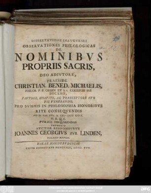 Dissertatione Inavgvrali Observationes Philologicas De Nominibvs Propriis Sacris ...