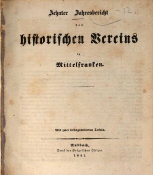 Jahresbericht des Historischen Vereins für Mittelfranken. 10, 10. 1841