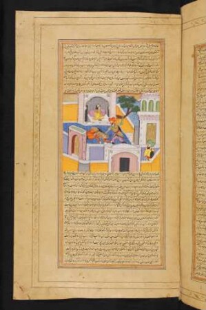 Illustration: Dārāb bedroht seinen Gegner mit einem Baum