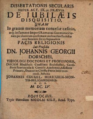 Dissertationis secul. super Act. IX, 31. praevia de iubilaeis disquisitio