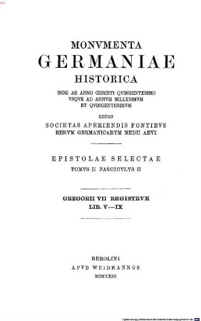 Das Register Gregors VII.. 2., Buch V - IX