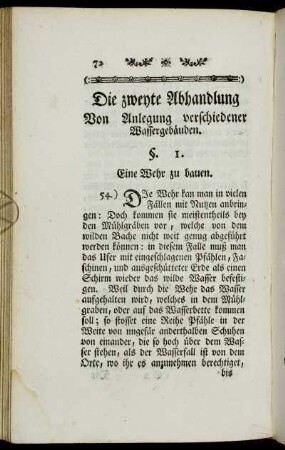 Die zweyte Abhandlung Von Anlegung verschiedener Wassergebäuden.
