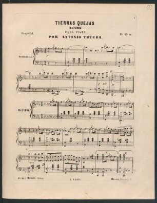 Tiernas quejas : Mazurka para piano