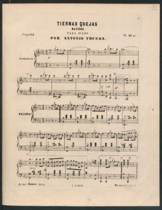 Tiernas quejas : Mazurka para piano