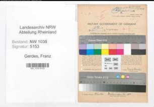 Entnazifizierung Franz Gerdes , geb. 09.09.1893 (Schlosser)