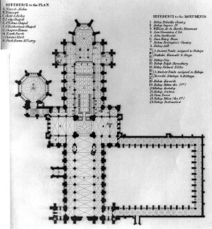 Grundriß der Kathedrale von Wells mit Kreuzgang