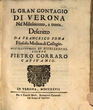 Il gran contagio di Verona nel milleseicento e trenta