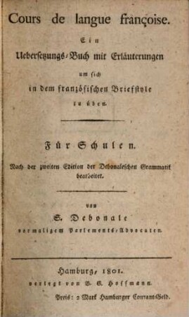 Cours de langue Françoise