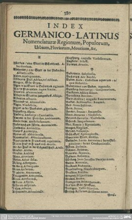 Index Germanico-Latinus Nomenclaturae Regionum, Populorum, Urbium, Fluviorum, Montium, &c.